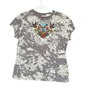 Vintage‎ No Boundaries Tie Dye Peace Love Crewneck Tee Women's L Gray Y2K